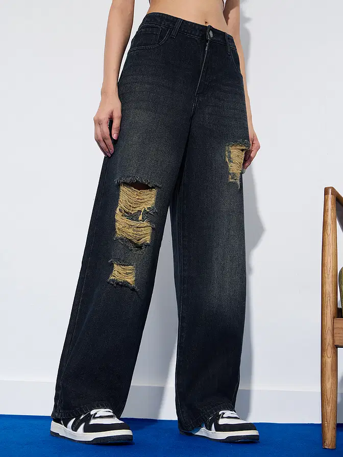 Clover Distressed Baggy Fit Women Jeans